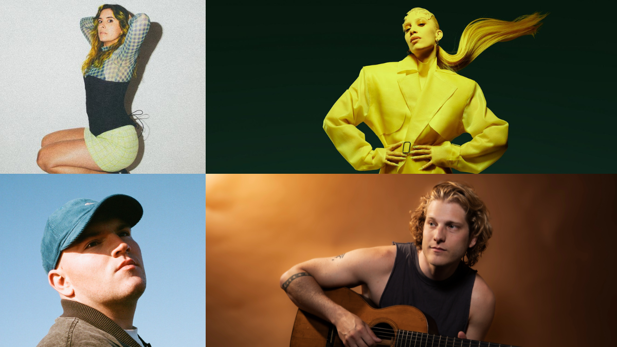 Collage of Bradley Marshall, Merpire, Agnes, and Sam Varga for New Music Friday article