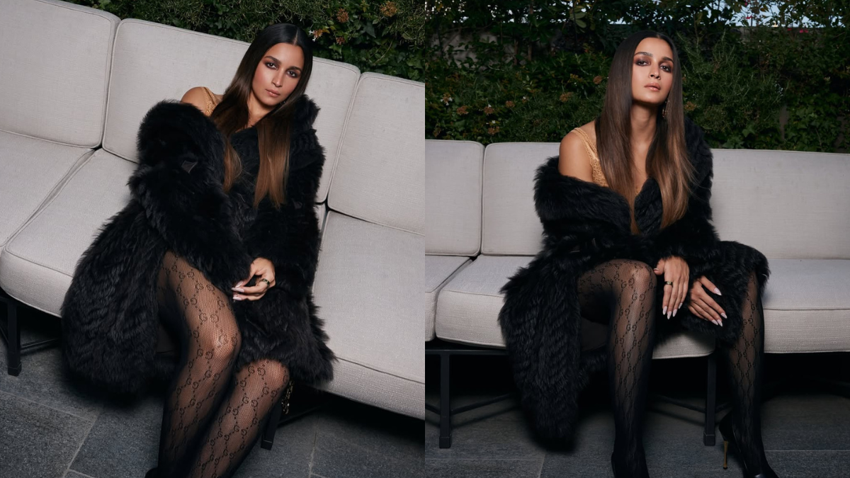 Alia Bhatt in Gucci’s “La Famiglia” collection at Milan Fashion Week 2025 during Demna’s theatrical debut.