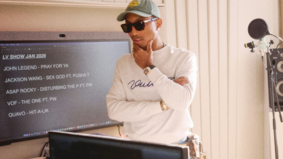 Pharrell Williams premieres unreleased music from A$AP Rocky, John Legend, Jackson Wang and more at Louis Vuitton FW26